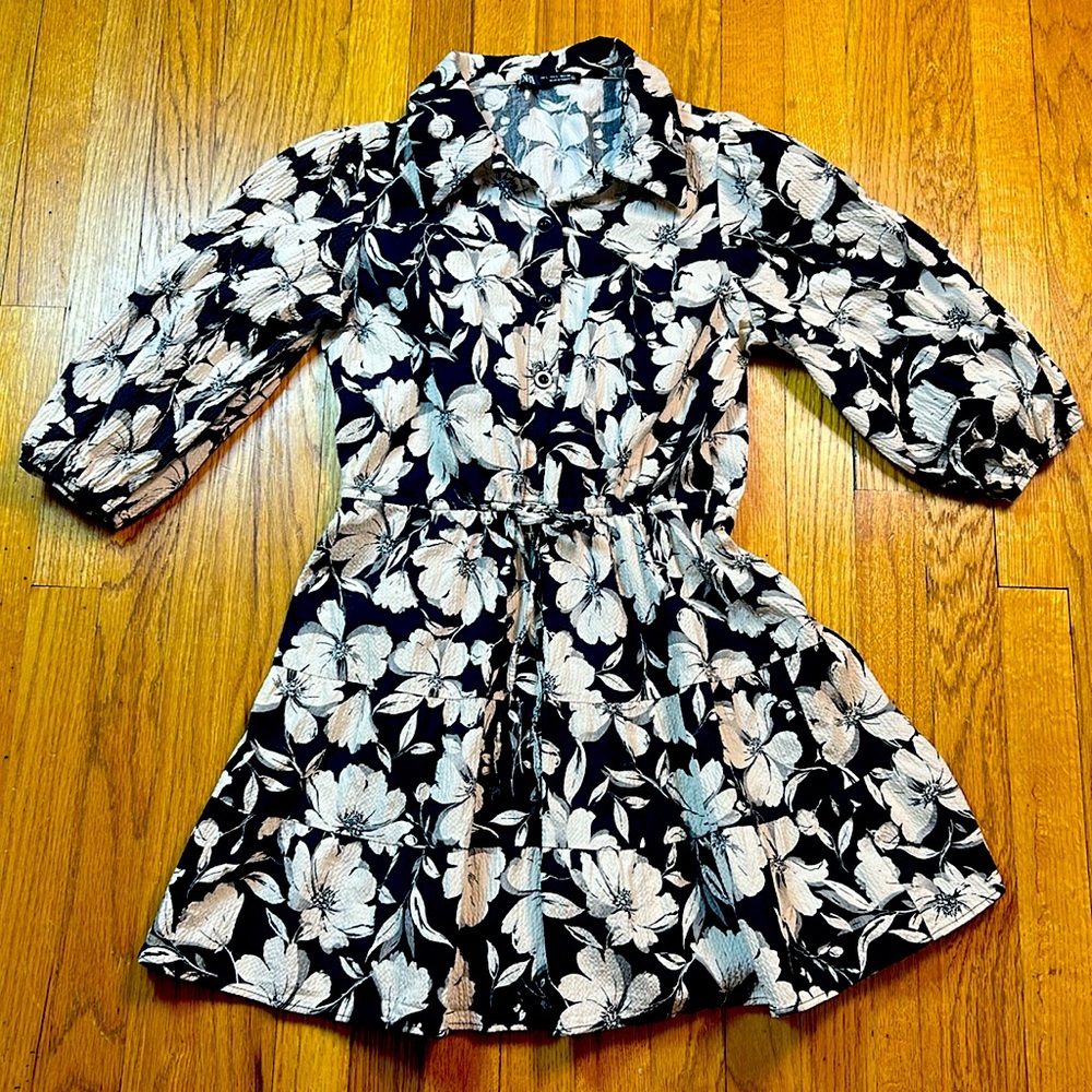 Zara Mini Dress Womens L‎ Floral Tie Waist ruffled hem